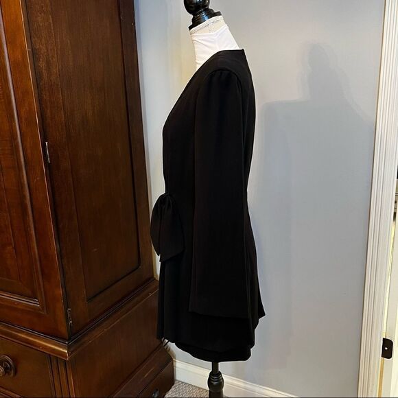 GUIDO vintage black faux wrap black dress with shoulder pads size medium/ Large - Picture 7 of 15